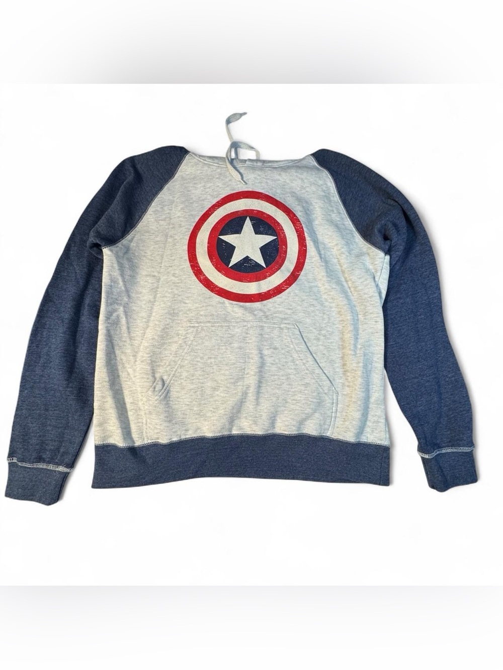 Marvel Captain America Shield Raglan Hoodie Gray Blue Universal Studios L Y2K
